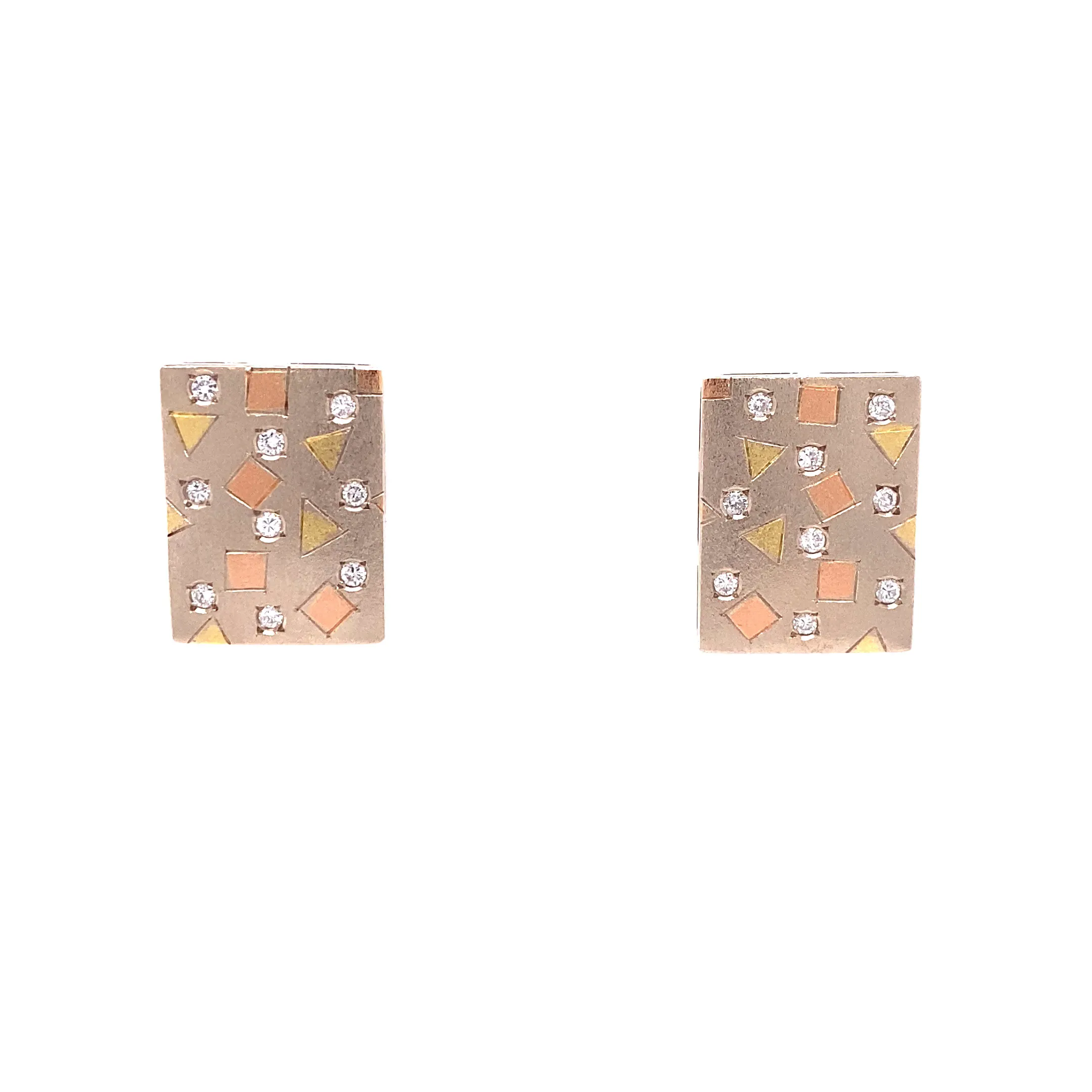 14K Tri-Tone Custom Diamond And Pattern Fashion Earrings