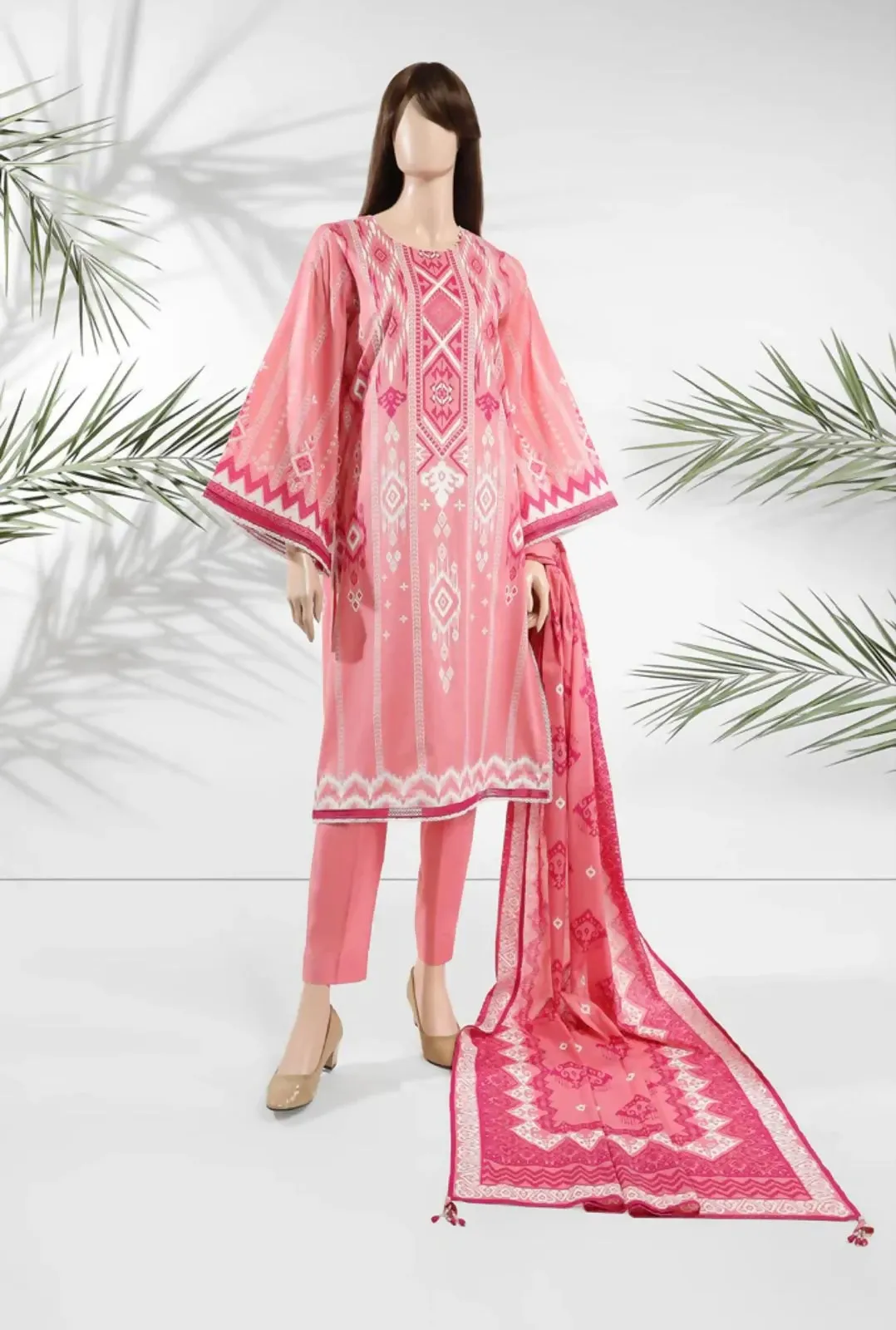 3 PC unstitched Premium Lawn Shirt & Trouser With Dyed Dupatta