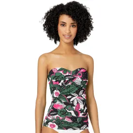 Anne Cole Women's Shirred Bandeau Tankini Top, Green Floral, S