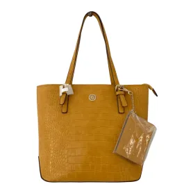 Anne Klein Mustard Croc-print Shoulder Bag | Brand New |