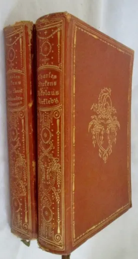 Antique CHARLES DICKENS NICHOLAS NICKELBY OLIVER TWIST Leather Book GERMAN