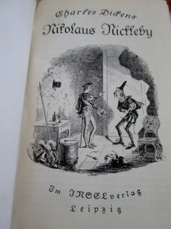 Antique CHARLES DICKENS NICHOLAS NICKELBY OLIVER TWIST Leather Book GERMAN