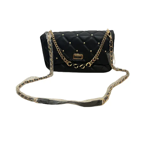 Badgley Mischka Black Quilted Vegan Leather Studded Shoulder Bag | Like New |