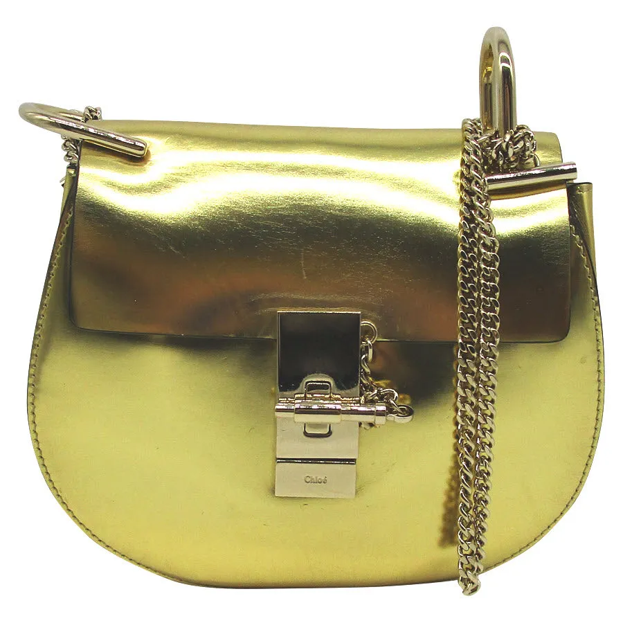 Chloe Drew Mini Chain Shoulder Gold Leather Cross Body Bag