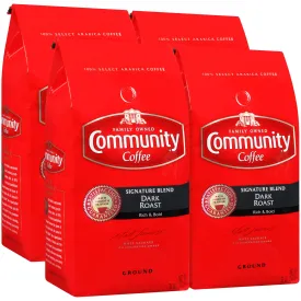 Community Coffee Signature Blend Dark Roast Premium Ground 32 Oz Bag (4 Pack), Full Body Rich Bold Taste, 100% Select Arabica Coffee Beans