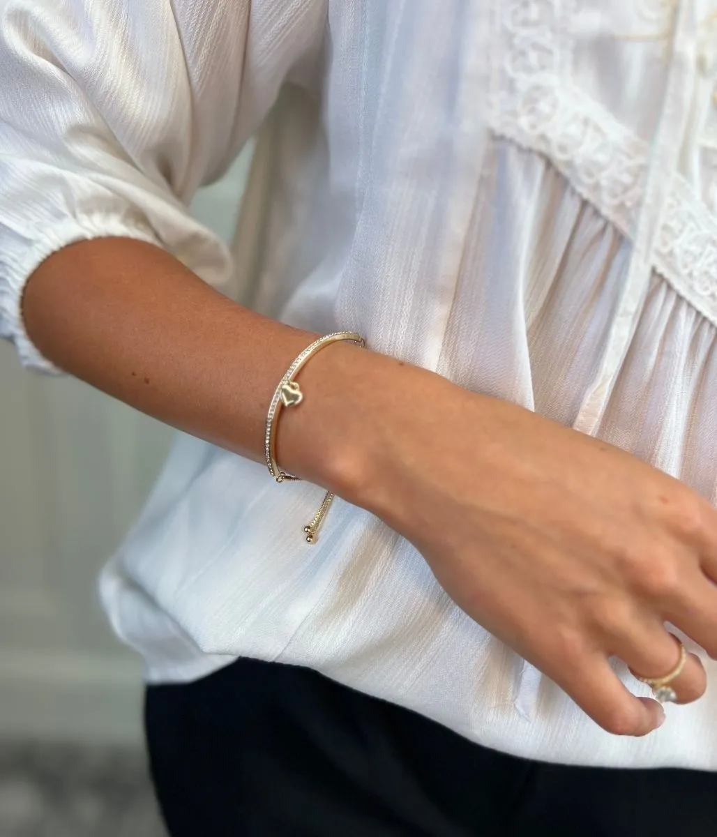 Gold Heart Charm Curved Drawstring Bracelet