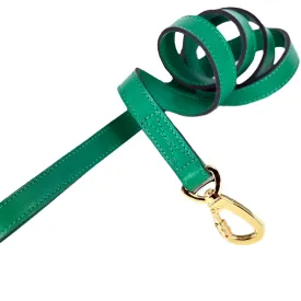 Italian Emerald Green Leather Dog Leash in Gold