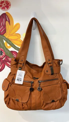 KL928 Brown Faux Leather Shoulder Bag, 13"x10"