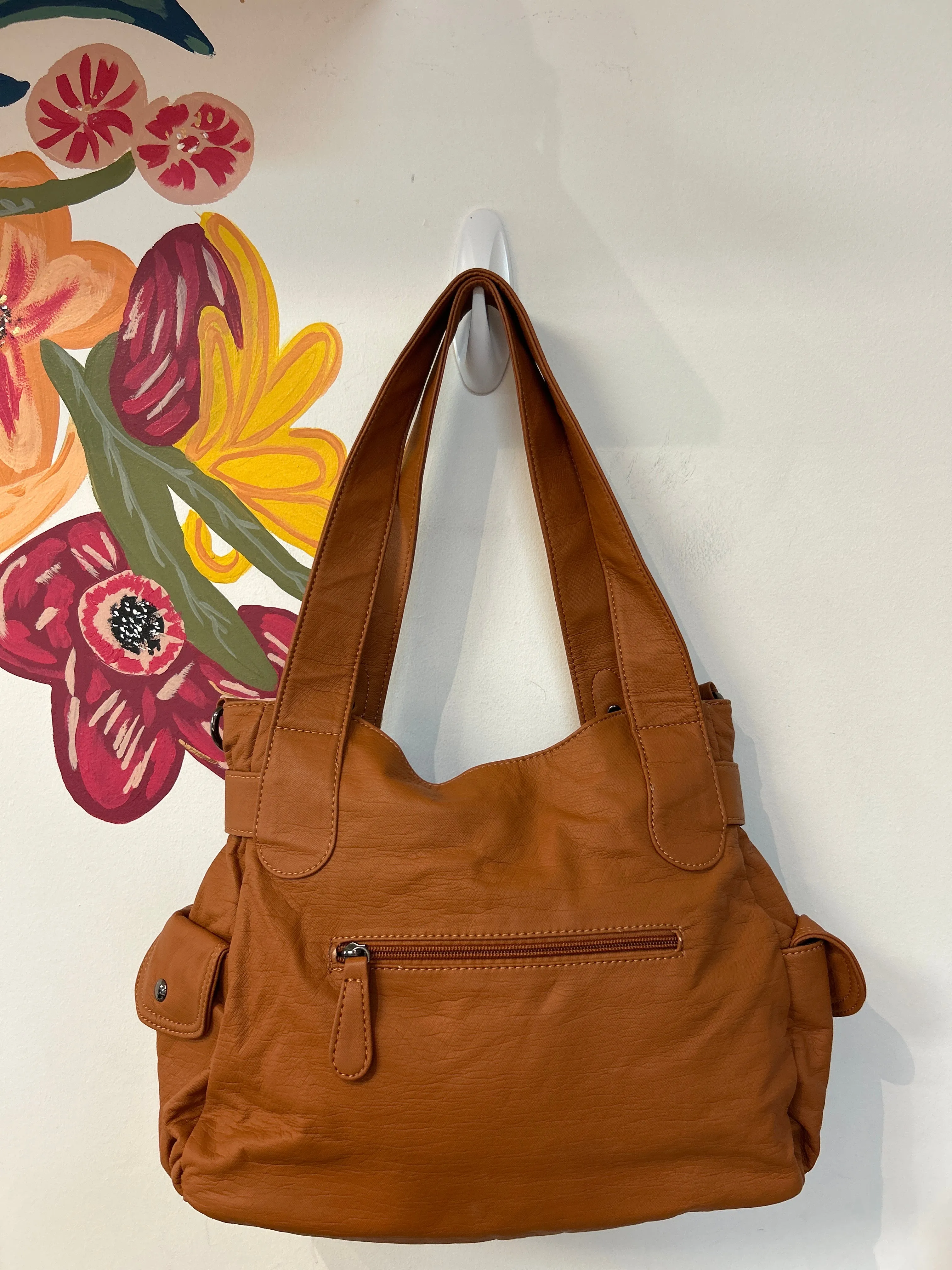 KL928 Brown Faux Leather Shoulder Bag, 13"x10"