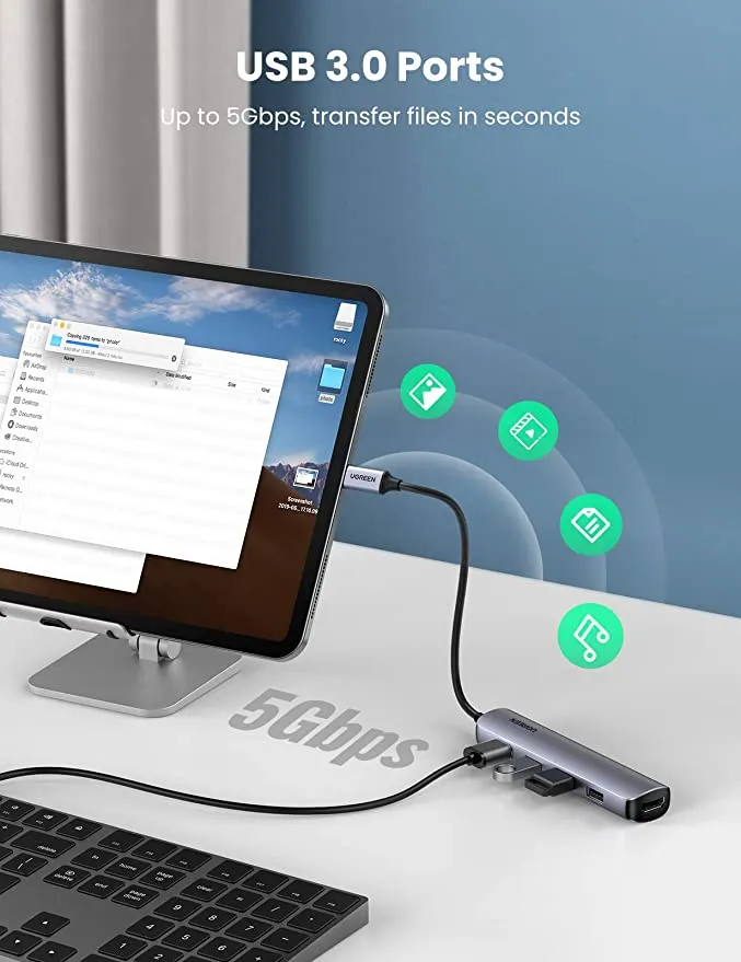 UGREEN USB C 5 in 1 Multiport Hub HDMI Ultra Slim with 4 USB 3.0 Ports for Data Transfer